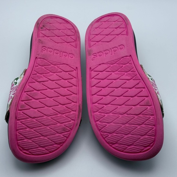Adidas Adilette Comfort Kids Slides Tropical Floral Pink Black White Size 13K - Picture 5 of 7